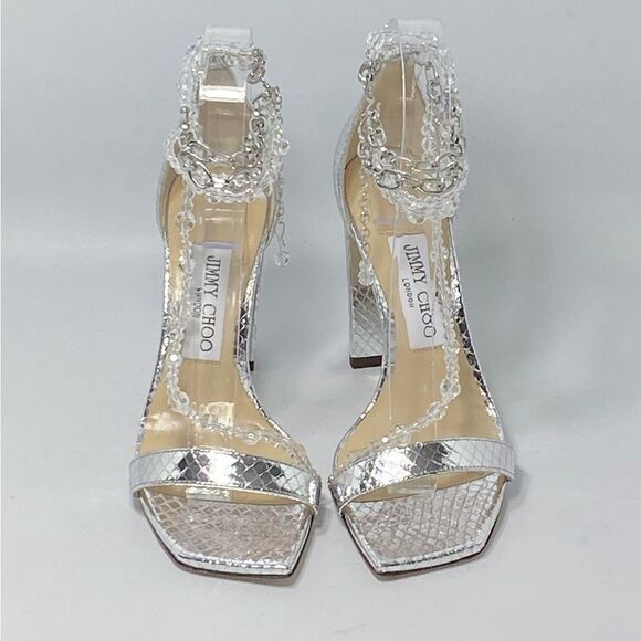 Jimmy Choo Neena Croc-Embossed Metallic Leather Embellished Sandals size 36 - Picture 4 of 12